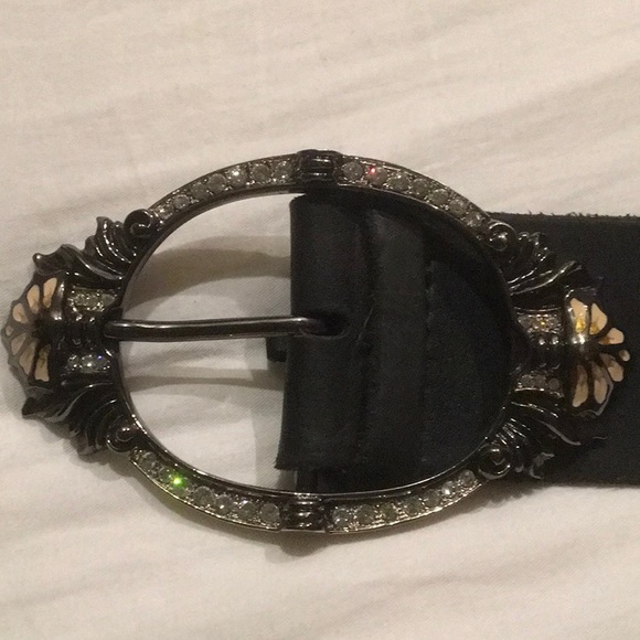 NWOT ORGIANI Black ITALIAN Genuine Leather Belt w rhinestones GORGEOUS main image 10